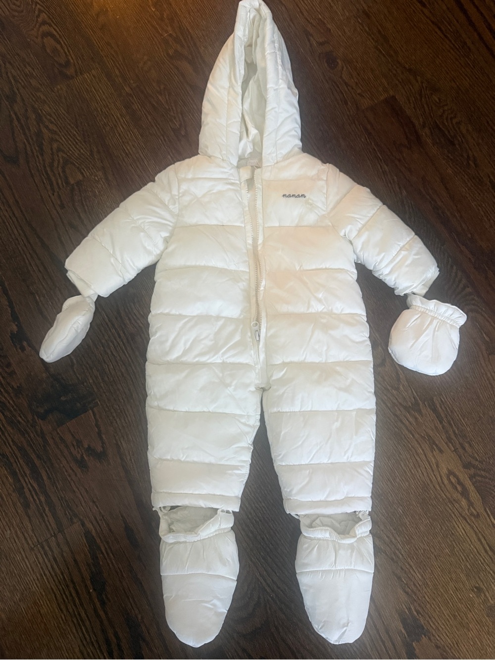 NaNan White Hooded Puffer Baby One-Piece Snowsuit 3-6 months